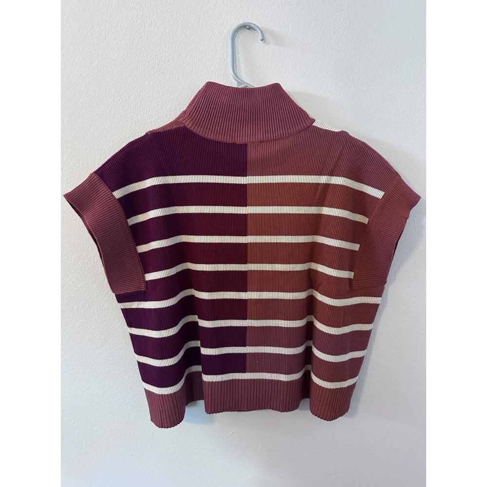 Entro Anthroplogie womens size large cropped vest half zip stripped pink red - Picture 6 of 6